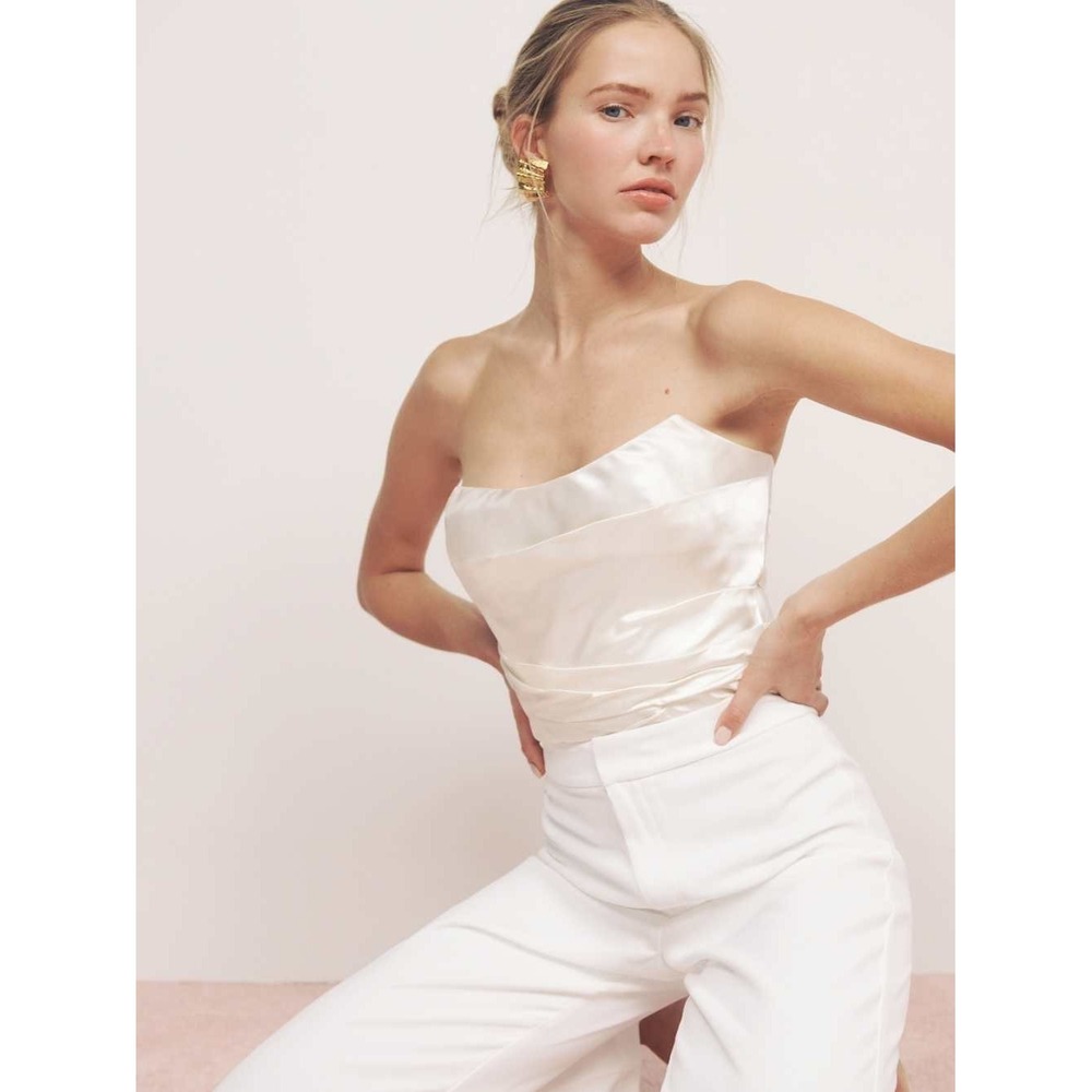 NWT Reformation Aida Top Ivory Satin Strapless Corset Top Size 8 Made In USA